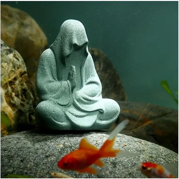 livelyfish Aquarium Buddah Statue Sandstone Zen Buddha Sculptures for Garden Fish Tank Home Decorations (2)