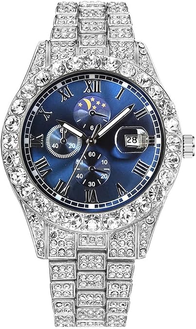 Mens Diamond Watch Bling Iced-Out Luminous Analog Watches