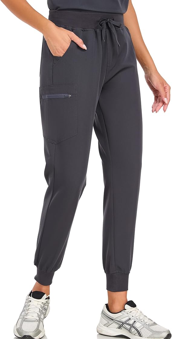 VECARDI Womens Scrub Jogger Pants High Waisted 4 Way Stretch Zipper Pocket