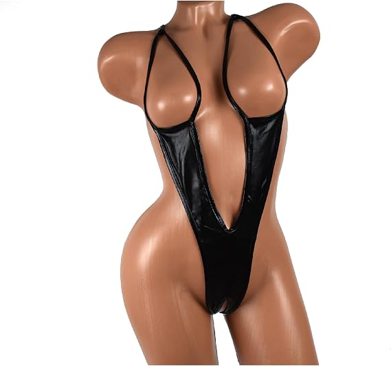 Felitsa Sexy Crotchless Swimsuit for Women, Micro String Bikini, Shiny Metallic Extreme Exotic Bodysuit - Festival Outfit