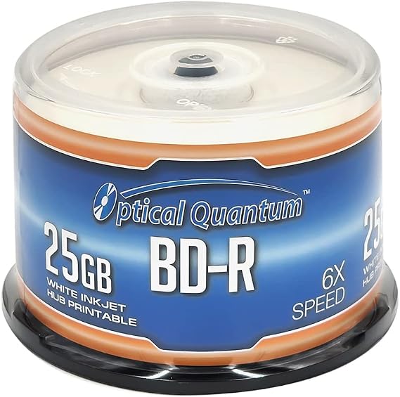 OQBDR06WIP-H-50 6X 25 GB BD-R White Inkjet Printable Single Layer Blu-Ray Recordable Blank Media, 50-Disc Spindle