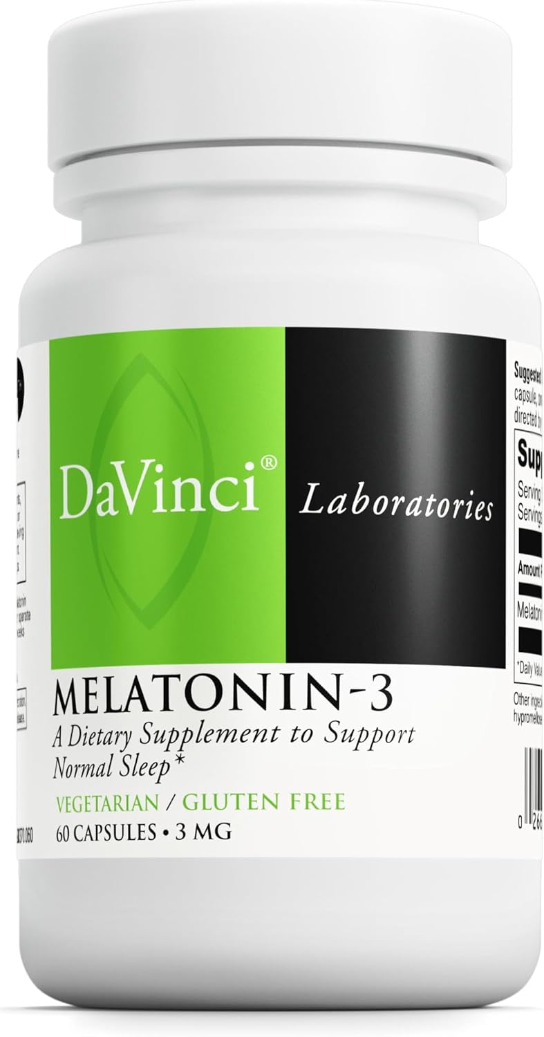 Davinci Labs Melatonin-3 - Sleep Supplement & Antioxidant & Immunity Support with 3 mg Melatonin - Vegetarian - Gluten Free - 60 Capsules
