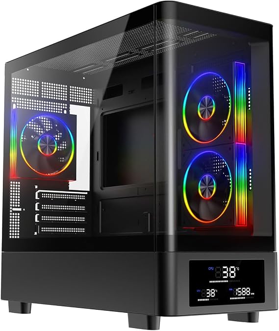 Gravity Black Gaming PC Case, mATX Computer Case, 3 ARGB Fans | Full PSU Shroud, Curved Tempered Glass, Black Micro ATX Case, 6 Port PWM Hub, RF Remote, Fits Mini ITX Boards, 360mm Radiator