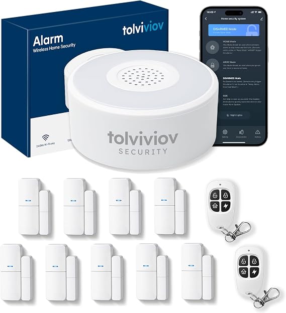WiFi Home Security System, 12-Piece Wireless Alarm Kit with Door Sensors