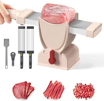 Multifunctional Slicer for Fresh Meat, Thickness Adjustable 2 Or 4 Mm, Fresh Meat Slicer Cleaver for Meat Slicing Shredding, Not for Frozen Or Deil MeatColor:White