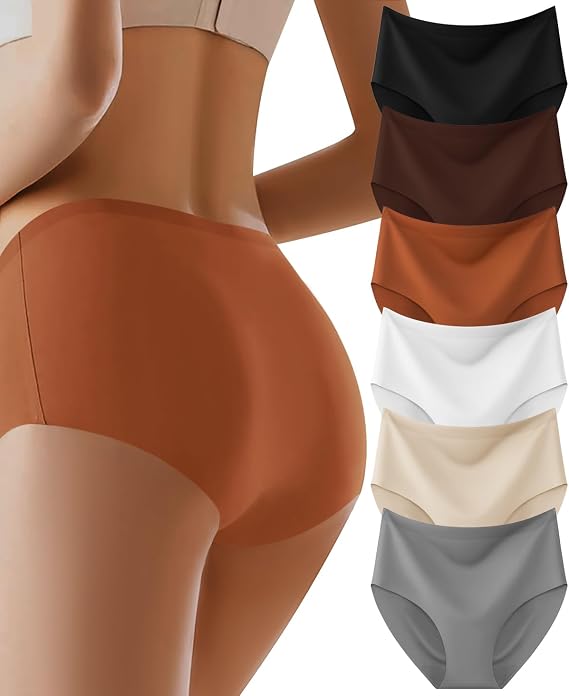 AIVEITE Seamless High Waisted Panties No Show Brief Underwear Women 6 Pack
