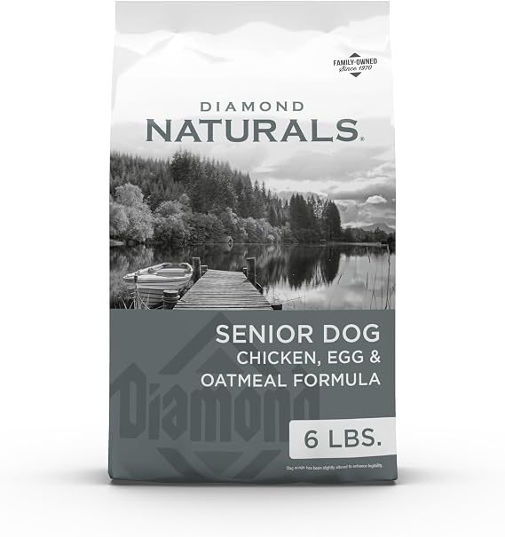 Diamond Naturals Senior Dry Dog Food, Chicken, Egg & Oatmeal, 6lb | Balanced Protein & Fat Levels Tailored for Aging Dogs | Glucosamine to Help Support Joints & Mobility |  Probiotics