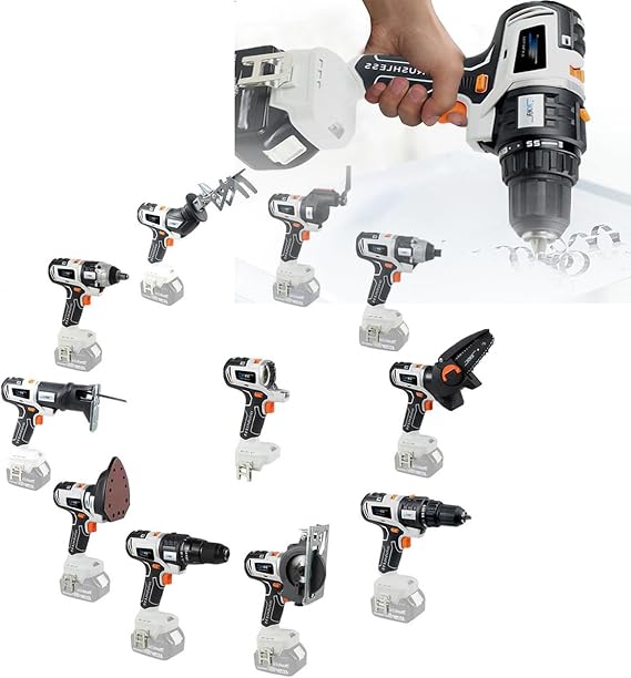 Multi-Functional Cordless Woodw Tool Kit - 10 in 1 Power Tool Set with 4.0AH Battery and 3 Toolboxes. Brushless Power Tool Combo Kit for DIY Projects.
