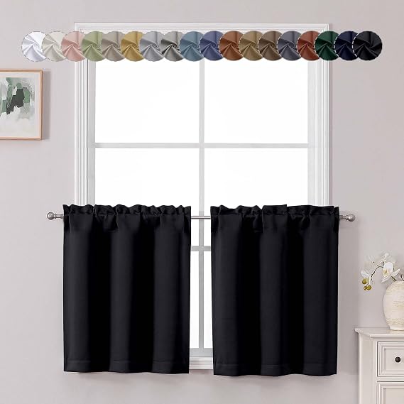 Chyhomenyc Short Black Out Curtains 24 Inch Length | Small Blackout Curtain, Rod Pocket, Half Window Curtains, Kitchen Basement Cabinet Camper RV Bunk, Each 30"Wx24L