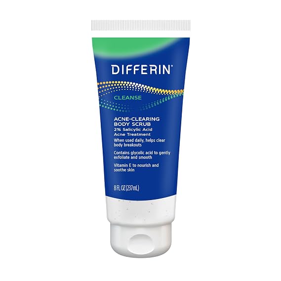 Differin Acne Body Scrub, Salicylic Acid for Back & Chest Treatment, 8 oz | Exfoliating Salicylic Acid Scrub, Clears Bacne, Back and Chest Acne Treatment, Improves Tone and Texture, Acne-Prone Skin