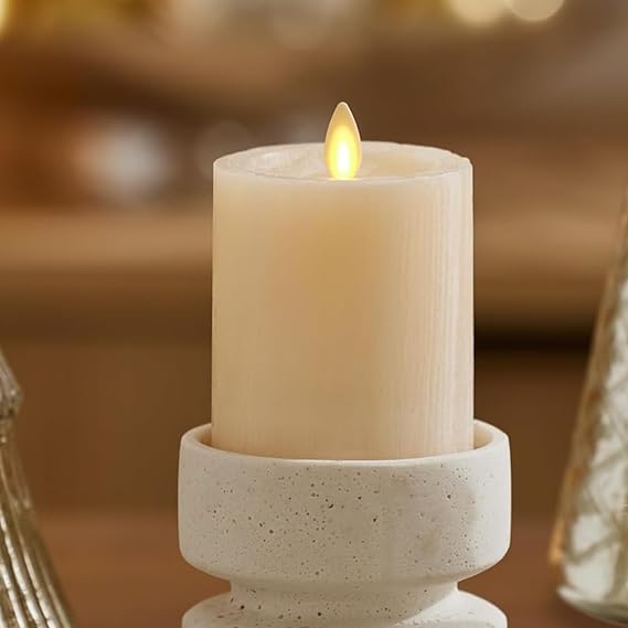 Luminara Selenite Looking Flameless Candle, White Swan 3" x 4.5", Battery Operated Real Wax Moving Flame LED Pillar w/Timer, Home Decor Unscented