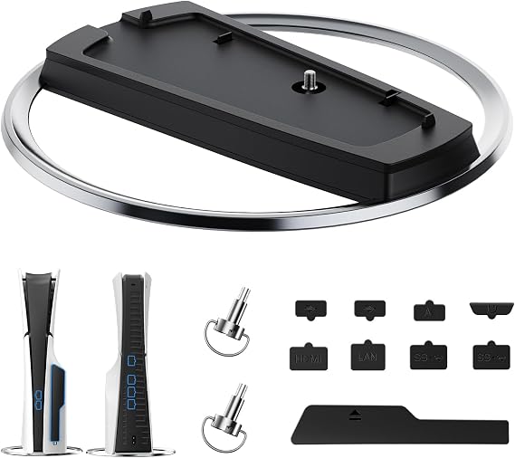 OLCLSS Vertical Stand for P5 Pro, P5 Slim & P5 Consoles (Digital/Disc) with 9 Silicone Dust Plugs - Anti-Slip Base, Anti-Tip Design, Secure Screw, Accessories, Compatible with P5 Pro, Slim & 5 Models