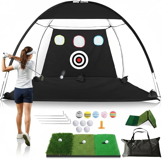 Golf Practice Net 10x7ft – Golf Nets for Garden & Backyard Driving,Chipping with Triple Turf Mat, 6 Balls, Carry Bag – Indoor & Outdoor Simulator for Home Training Accessories