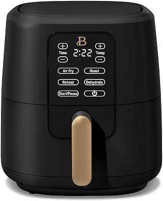 Beautiful 6-Quart Air Fryer with TurboCrisp Technology, Touch-Activated Display, 1750W Power, Large Capacity for Family Meals, by Drew Barrymore Black Sesame