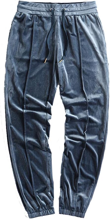 Men's Pants Solid Velour Jogger Sweatpant Casual Loose Velvet Trousers ...