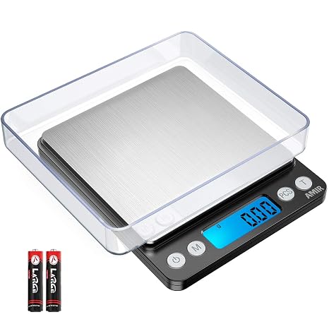 Mini Pocket Jewelry Scale, 500g/0.01g Digital Kitchen Scale, Cooking Food Scale with Back-Lit LCD Display, Auto Off, Tare, Stainless Steel (Batteries Included)