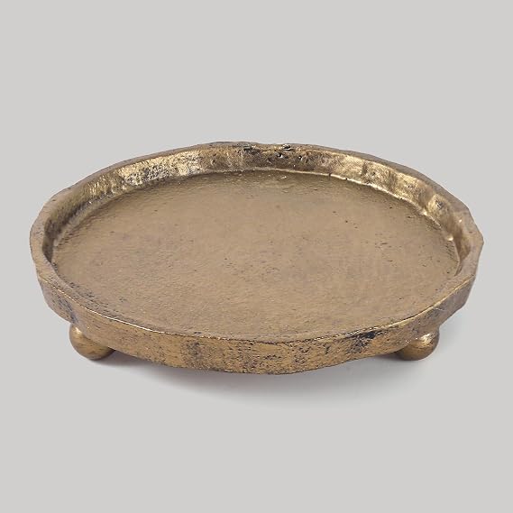 Vintage Cast Iron Pillar Candle Holder Plate, Rustic Brass Candle Tray