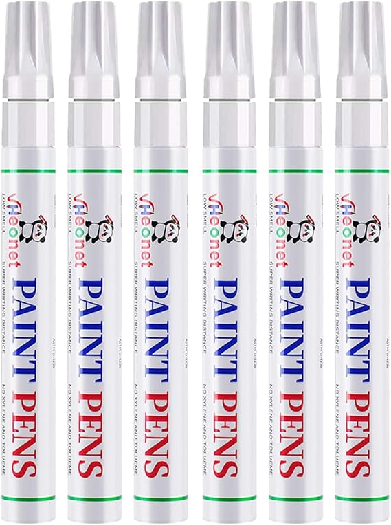 White Paint Pens Permanent Paint Markers - 6 Pack Oil Based Marking Pens, Medium Point, Quick Drying and Waterproof Pens for Rock Painting Car Tyre Metal, Plastic, Canvas, Wood