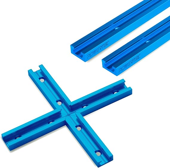 POWERTEC 24 Inch x2 Universal T Track with Intersection Kit, Double-Cut Profile T Track with Predrilled Mounting Holes for Woodworking Jigs and Fixtures, Router Table, Workbench, 71711V