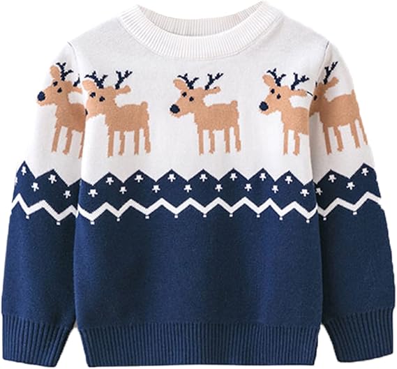 Boys Long Sleeve Crewneck Knit Pullover Sweater | 2-7Years Relaxed, comfortable fit, Lightweight Knitted Fabric, Christmas Reindeer, Fall Winter Tops, for parties/daily