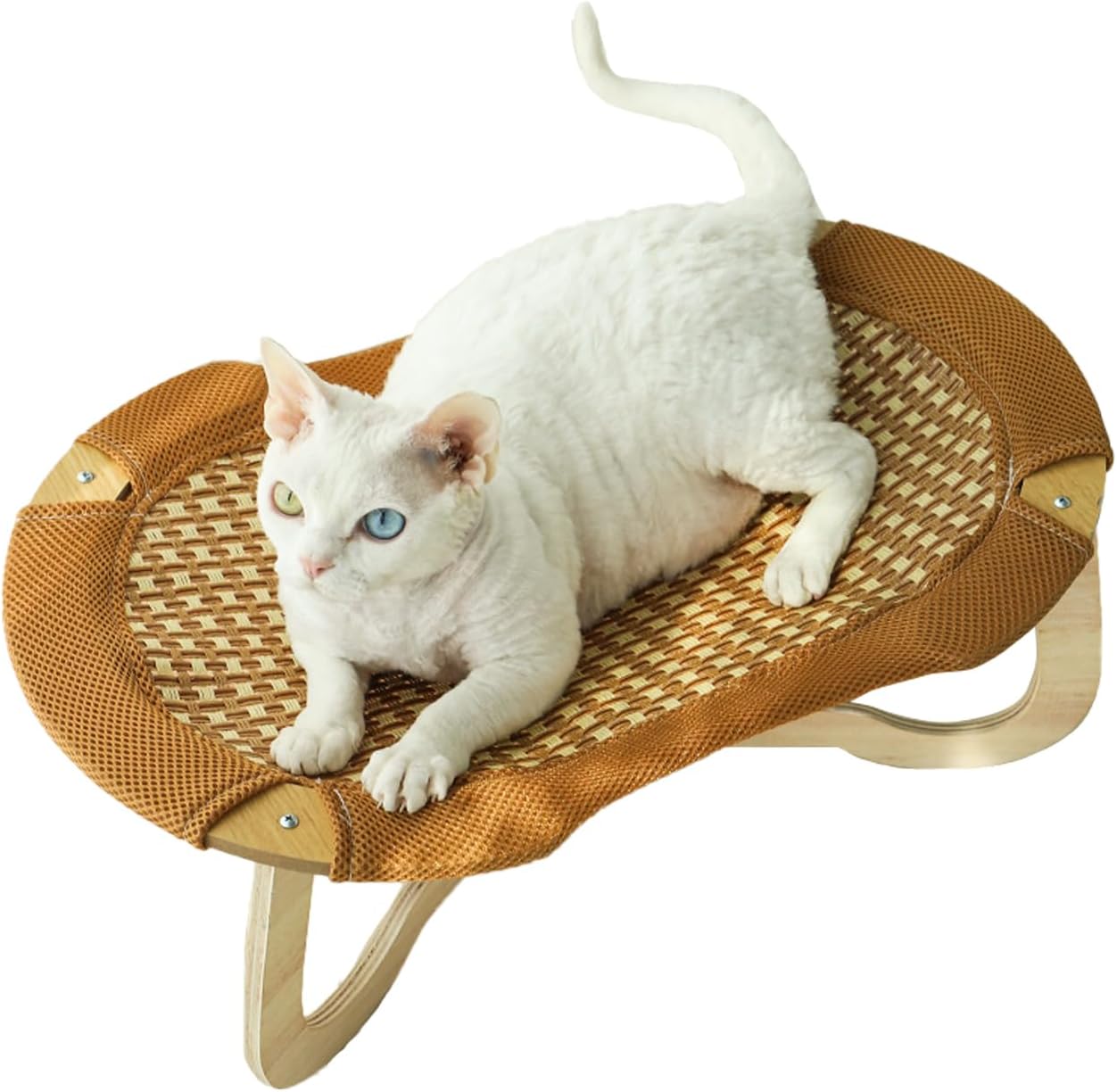 Rattan Cat Bed, Cooling Wicker Hanging Bed for Felines, Warm Weather Pet Cushion, Woven Furniture for Floor, Living Room, Garden, for Sleeping Kitten and