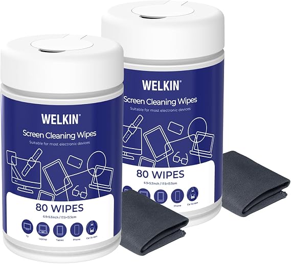 WELKIN Electronic Cleaning Wipes, 80 Count Streak-Free Screen Wipes, 2 Pack