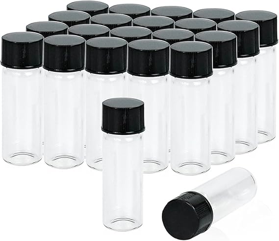 4mL Clear Glass Vials, Small Glass Bottles with Screw Caps and PE Septa, Leak-Proof Liquid Sample Storages Bottle for Reagent, Oil, Pack of 20 | Small glass bottles with screw cap and PE-Septa