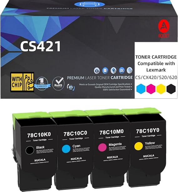 CS421 Compatible Toner Cartridge Replacement for Lexmark CS/CX 420/520/620 Printer 78C10K0 78C10C0 78C10M0 78C10Y0 (8.5K/5K-BK/C/M/Y)