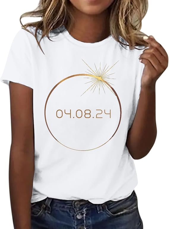 Women's Large Size Summer Loose Tee Shirt Short Sleeve Round Neck Sun Print Women's Clothing Chic Summer Tee Beach Large Size Top, white, L