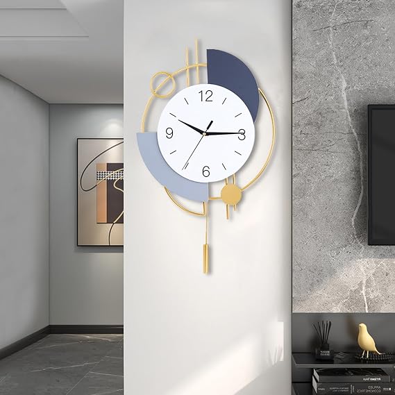Dankeit Wall Clock, Silent Quality Quartz Battery Operated with Pendulum, Large Wall Clock for Living Room, Kitchen, Home, Bathroom, Bedroom Wall Decor,16x26.5inch(Golden)