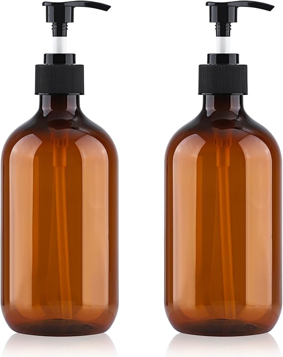 Soap Dispenser with Pump, 2 Pack Empty Refillable Pump Bottle Dispensers 500ml Bathroom Liquid Hand Dish Soap Dispenser Bottles Containers Plastic Pumps Bottle Dispensers for Bathroom Kitchen (Amber)