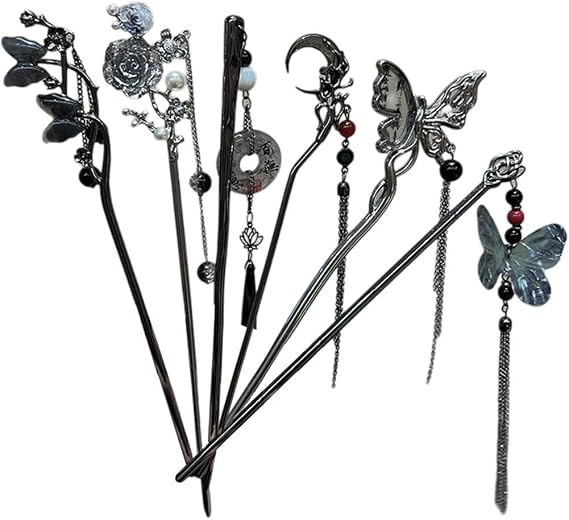 6 pieces Kanzashi Hairpin Hair Stick Cute Hair Chopsticks Tassel Hair Pin Chinese Clothing Hair Accessories Women Girls Hair Ornament Hair Decoration