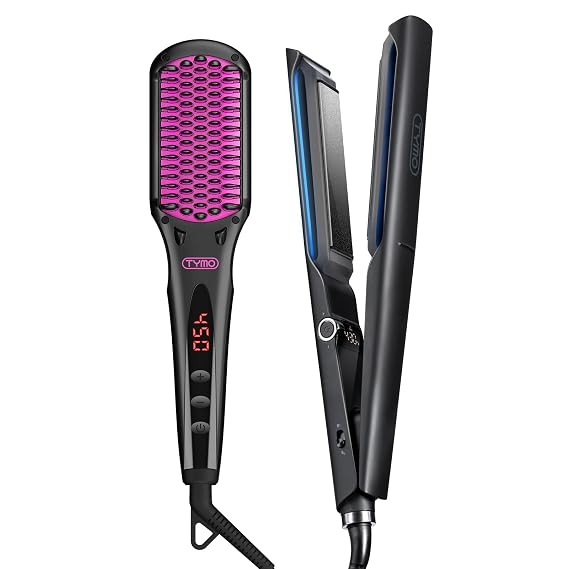 TYMO Ionic Hair Straightener Brush + TYMO 2.0 Flat Iron Hair Straightener