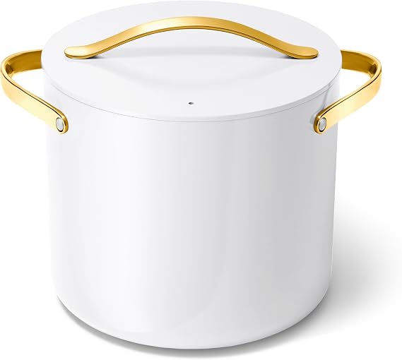 Caraway 12 qt Ceramic-Coated Stock Pot with Lid | Free From Forever Chemicals, Large for Bigger Batches, White