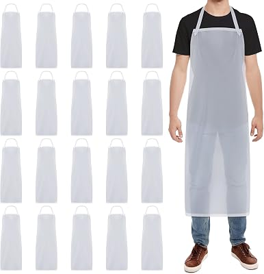 Hercicy 20 Pcs Plastic Aprons Vinyl Clear Waterproof Apron 47 Inches Unisex Transparent Heavy Duty for Kitchen Cooking Cleaning Dishwashing Butcher Work