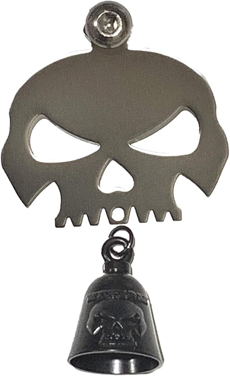 Kustom Cycle Parts Universal Polished Skull Bell Hanger With Bell - Bolt and Ring Included. Fits all Harley Davidson Motorcycles & More! Proudly MADE IN THE USA! (Gloss Black Bell)