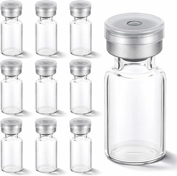 10 Pack 2ml Sealed Sample Vials, Empty Transparent Storage Glass Vials with Self-Healing Rubber Stopper Crimp Top Caps and Flip Top Cap