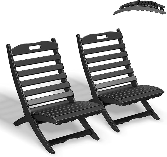 GREENVINES Folding-Xavier-Adirondack-Chairs Set of 2, HDPE Plastic, Black