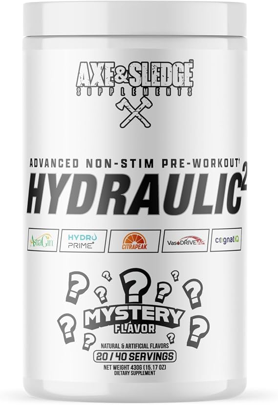 Axe & Sledge Hydraulic Stim-Free Pre-Workout Powder for Men & Women | Performance, Stamina, Focus, Pumps | L-Citrulline, Beta Alanine, Creatine, Caffeine-Free, Mystery
