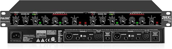 Audio Compressor, Professional Dual-Channel Rackmount Vocal Compressor/Limiter with Noise Gate, Sidechain Insert, and XLR/TRS Inputs for Studio, Live & Streaming
