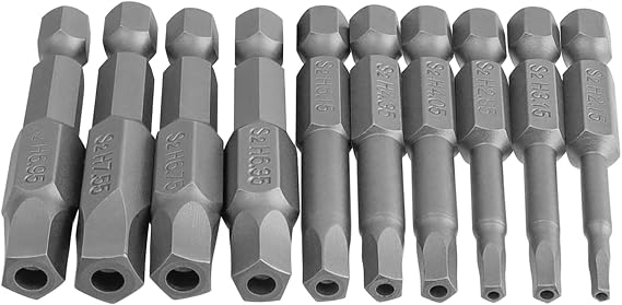 Mesee 10 Pieces Torx Star 5 Point Security Tamper Proof Screwdriver Bits with 1/4" Hex Shank H2.15-H7.55 Magnetic Pentagon Head Screw Driver Bits, 2-Inch Length