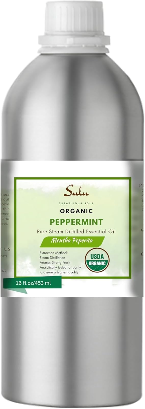 USDA Certified Organic 100% Pure Steam Distilled Essential Oils for Aromatherapy-Skin Care Formulations-All Purpose Household Use- Cruelty Free-Vegan (16 fl.oz, Peppermint)