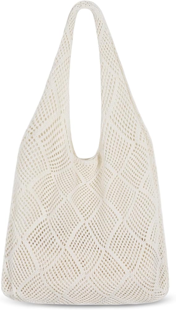 Etercycle Crochet Tote Bag, Mesh Beach Bag for Women Knit Summer Hobo Bag Vacation Boho Tote Bag (Beige)