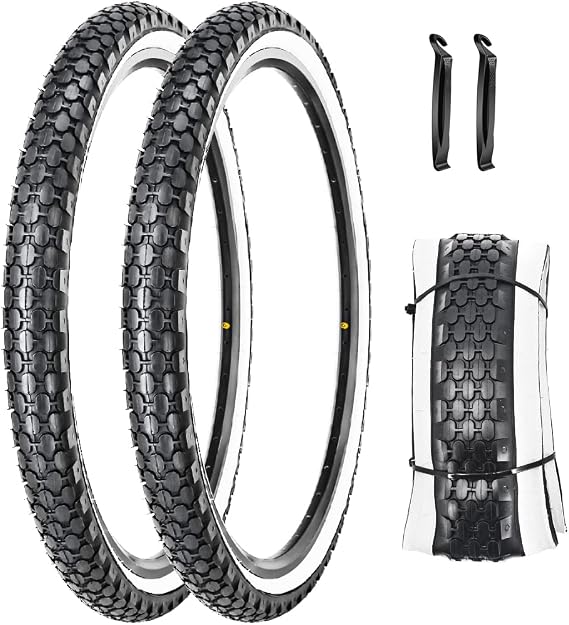 2 Pack 24"x2.125" Inch Cruiser Bike Tire White/Black Wall Pair Replacement Bicycle Tires with Levers and with or Without Inner Tubes
