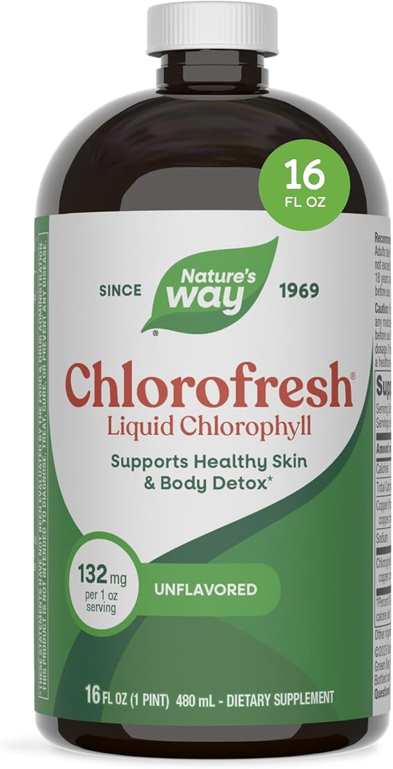 Nature's Way Chlorofresh Liquid Chlorophyll, Chlorophyllin Copper Complex, Internal Deodorant Supplement, Supports Healthy Skin and Detox Pathways*, Unflavored, 16 fl oz