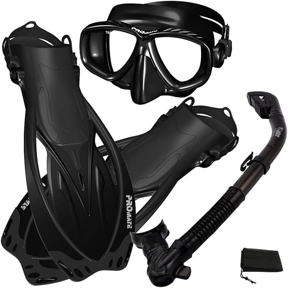 Promate Snorkeling Scuba Dive Dry Snorkel Purge Mask Fins Gear Set/ SCS0011