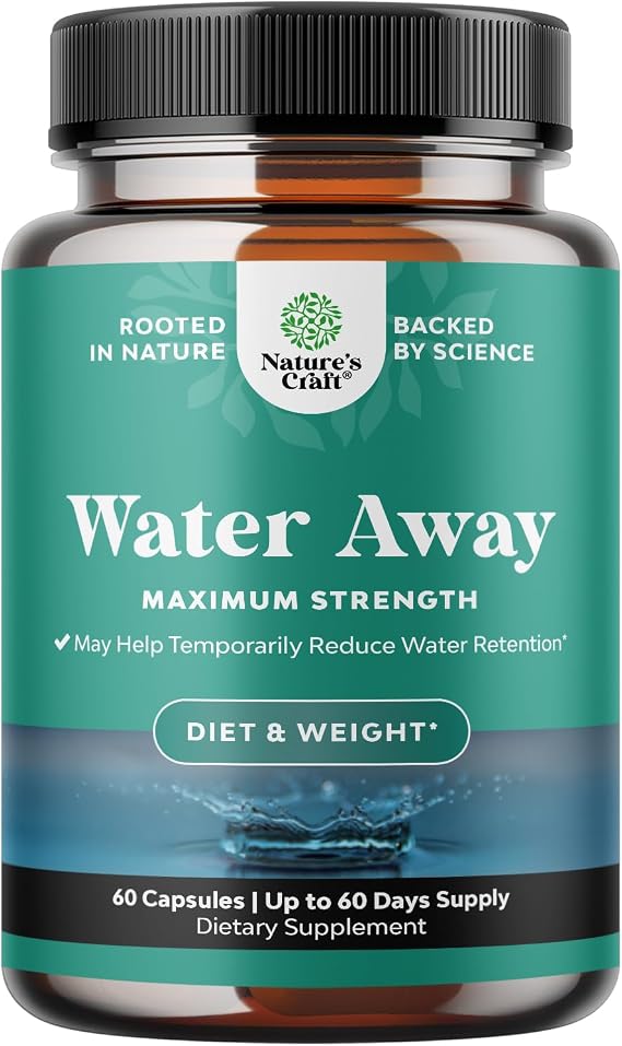 Water Away Supplement for Fast Bloating and Swelling Relief Pure Natural Diuretic Pills Reduce Retention Support Weight Loss Boost Energy Levels - 60 Count