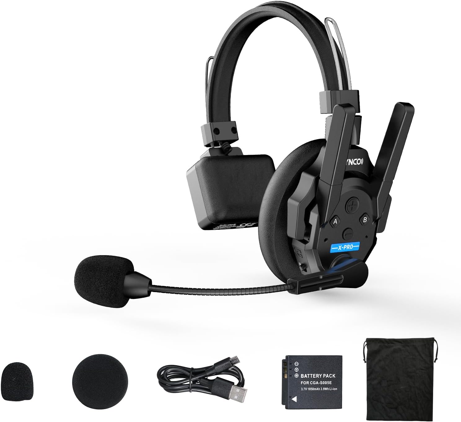 SYNCO Wireless Intercom Headset System, XTALK XPRO1 2.4GHz Full Duplex Wireless Headset with 24H 1640FT Team Communication Real-time Monitoring（1PC）