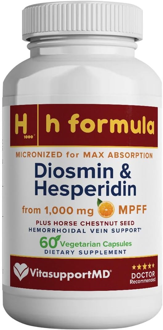 VITASUPPORTMD H Formula Diosmin Hesperidin 1000mg, Horse Chestnut Extract 300mg, Hemorrhoidal Vein Support, Micronized MPFF Bioflavonoids Supplement for Hemorrhoidal Vein Health Support, 60 Capsules