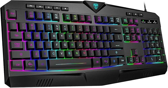 Gaming Keyboard, Full Size RGB Backlit Quiet Computer Keyboard, Wrist Rest, Silent Keys, Multimedia Keys, Anti-ghosting, Waterproof Light Up USB Wired Keyboard for PC Mac Xbox Gamer Office | Quiet Computer Keyboard, Wrist Rest, Silent/Multimedia Keys, Anti-ghosting, Waterproof Light Up for PC Mac Xbox Gamer Office